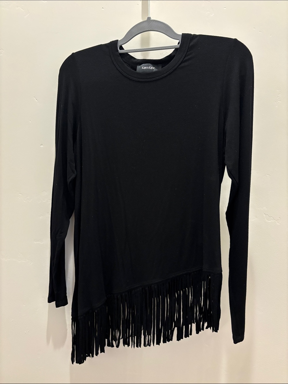 Karen Kane Black Long-Sleeve Fringe Hem Top